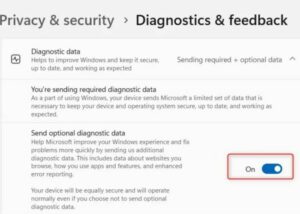Choose Diagnostics & Feedback from the Windows Permissions section on the page’s right side
