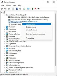  Right-click your Microphone and click Update driver